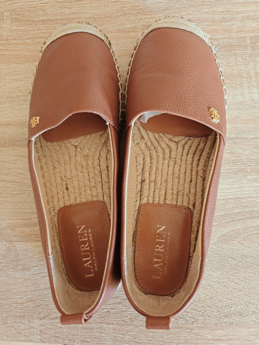 Lauren Ralph Lauren Cameryn Tumbled Leather Espadrilles Cognac Size 7 - Picture 3 of 9